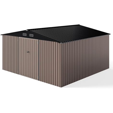 Casetta da giardino per esterni, con tetto spiovente, porte con serratura a chiave, 4 prese d'aria, per giardino, cortile, 350 x 350 x 198 cm (L x P x A)
