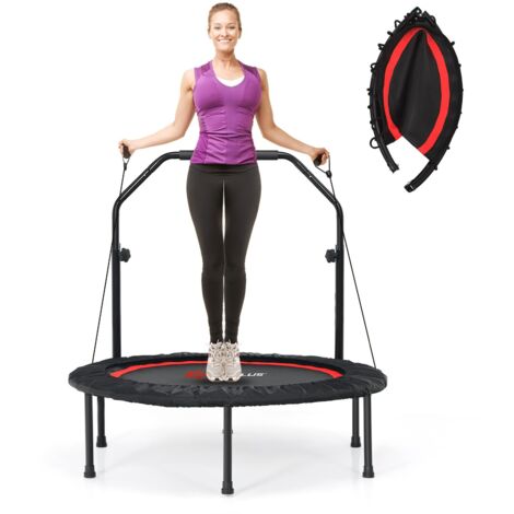 COSTWAY Mini Trampolino Pieghevole 101cm, Trampolino Fitness per Adulti e Bambini,con Maniglia Altezza Regolabile, Capacità di Carico 150 kg (Rosso)