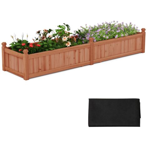 Fioriera rettangolare 227 x 59,5 x 40 cm con divisorio, sistema di drenaggio, rivestimento, per coltivare ortaggi e fiori, colore marrone (1/5)
