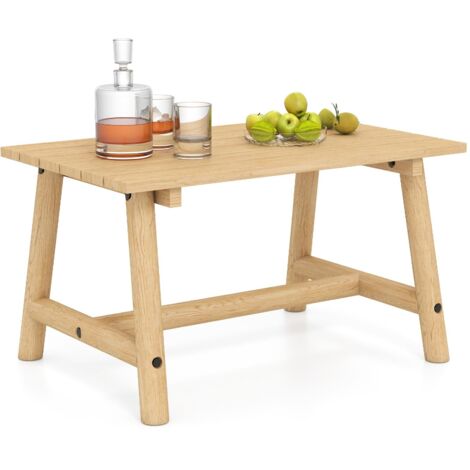 COSTWAY Tavolino da Caffè per Esterno, Tavolino Laterale in Legno con Piano a Doghe, Tavolo Rettangolare per Prato Balcone, Bordo Piscina, Portata 125 kg (Naturale) (1/5)