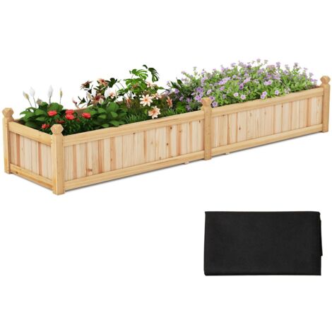 Fioriera rettangolare 227 x 59,5 x 40 cm con divisorio, sistema di drenaggio, rivestimento, per coltivare ortaggi e fiori, colore naturale