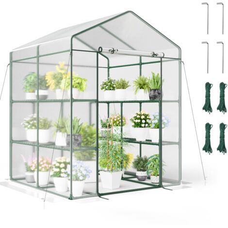 Serra da giardino per esterni con copertura in PVC, serra walk-in con 4 ripiani e 8 ripiani, porta con cerniera a rullo, struttura in metallo, per giardino, cortile