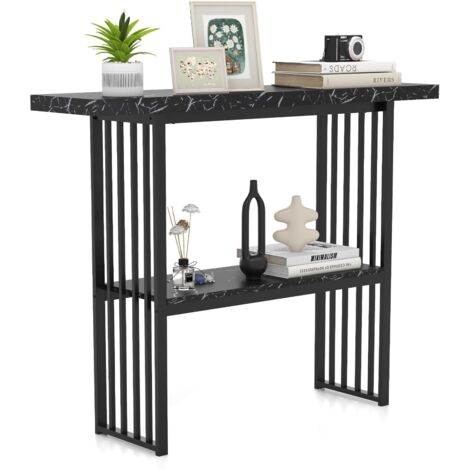 COSTWAY Tavolo da Ingresso Stretto e Compatto, Tavolo da Divano in Finto Marmo con Struttura in Acciaio, Consolle Moderno per Salotto e Corridoio, 120 x 29,5 x 92,5 cm (Nero) (1/5)