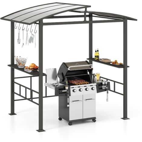 COSTWAY Gazebo Barbecue 248 x 150 x 232 cm, Gazebo con Struttra in Metallo con Tetto in Policarbonato Ventilato, Mesnole Laterali e Ganci, Tenda per Giardino, Patio e Cortile (1/5)