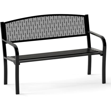 COSTWAY Panca da Esterno 2-3 Posti 128 cm, Panca in Metallo con Braccioli Curvi e Schienale alla Moda, Panchina Moderna in Metallo per Parco, Cortile e Giardino (Nero, 128 x 60 x 86.5 cm)