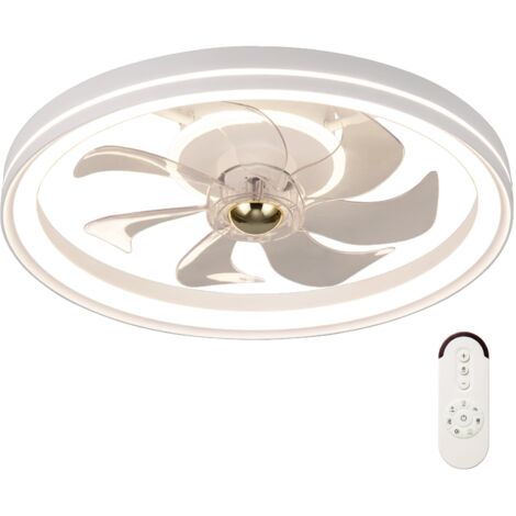 Ventilatore a soffitto con luce, lampada reversibile, telecomando, timer, luminosità regolabile, 6 velocità, Ø 48 × H 13 cm