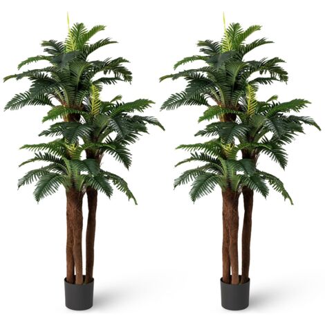 COSTWAY Set di 2 Palme Artificiali, Pianta Tropicale Finta 191 cm con 45 + 3 Foglie Regolabili, 3 Tronchi Realistici e Muschio, Pianta da Interno in Vaso per Decorazione di Casa e Ufficio