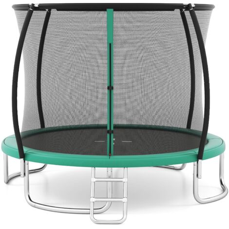 COSTWAY Trampolino Elastico per Bambini e Adulti 244 cm/305 cm/366 cm, Tappeto Elastico da Esterno con Rete di Sicurezza, Scala e Telaio in Acciaio Zincato Antiruggine (Verde,305 cm)