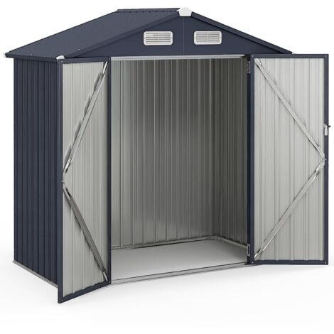 Casetta da giardino per esterni in metallo zincato 193 x 108 cm con 4 prese d'aria, porte con serratura, antivento, per giardino, cortile, grigio