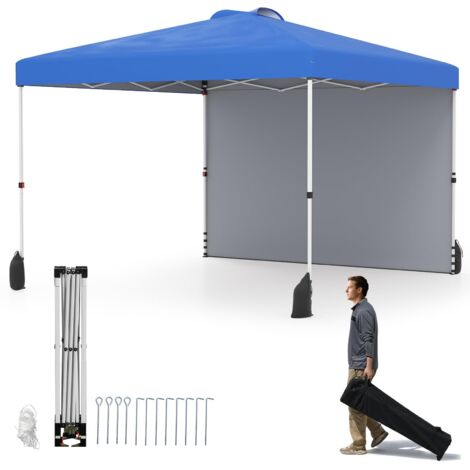 COSTWAY Gazebo Pieghevole 3 x 3 m, Gazebo da Esterno con Borsa con Ruote, Picchetti, Ancoraggi, Corde del Vento, Sacchi di Sabbia e Copertura Ventilata, Tendone Impermeabile per Feste (Blu) (1/5)