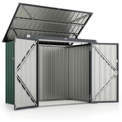 Casetta da giardino in metallo 1,5 m², casetta da giardino per esterni in acciaio zincato con serratura, tetto con sollevamento a gas, 2 porte, 4 guanti, verde (1/5)