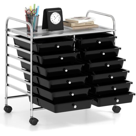 COSTWAY Carrello di Stoccaggio con 12 Cassetti, Carrello portaoggetti con 4 Ruote, Carrello Multiuso per Scuola Ufficio Cucina, 64 x 38 x 62 cm (12 cassetti Nero) (1/5)