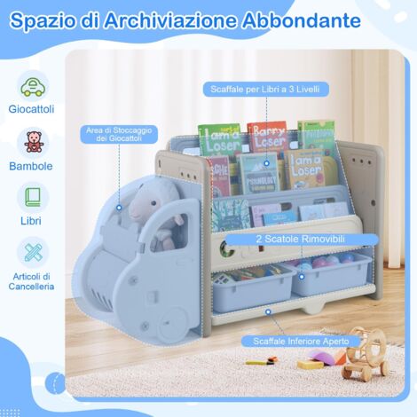 UNiPLAY Organizer per giocattoli con 20 contenitori rimovibili, organizer multi-cestino per libri, blocchi da costruzione, materiali scolastici, giocattoli con telaio di base (bianco