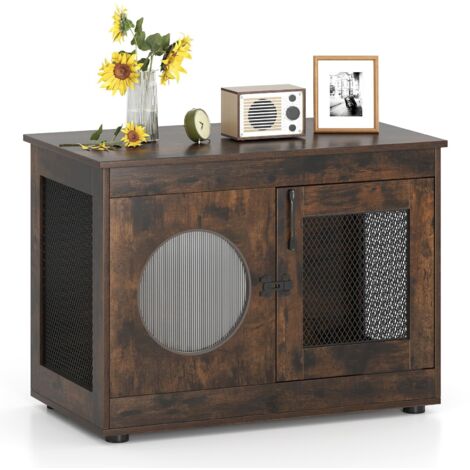 COSTWAY Mobile Lettiera per Gatti 82 x 47 x 60 cm, Casetta in Legno per Animali con Rete Traspirante in Metallo Robusto e Anta, Gabbia Multiuso per Gatti da Interno