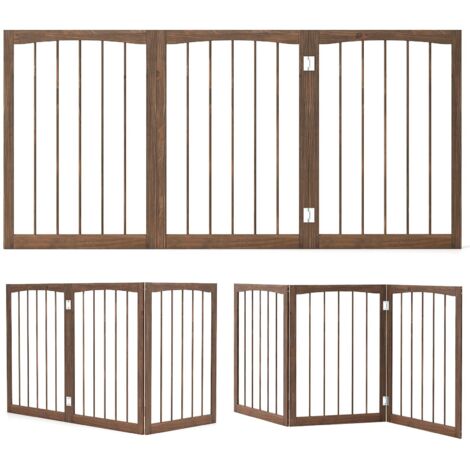 COSTWAY Cancelletto in Legno per Cani 159 x 76 cm, Recinto per Bambini, Cancello Pieghevole a 3 Pannelli per Porte, Scale e Corridoi (Naturale)