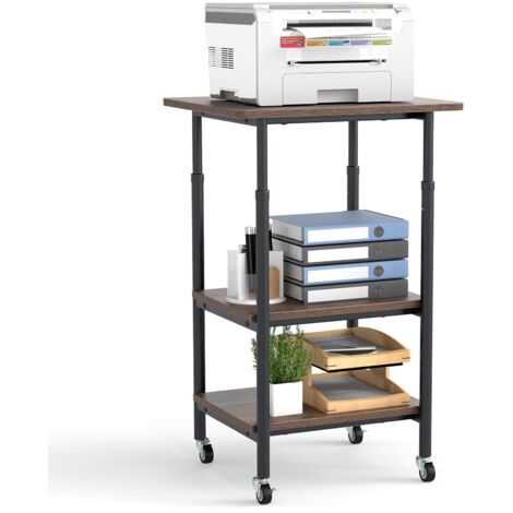 COSTWAY Supporto per Stampante, Carrello Stampante a 3 Livelli con Ripiani di Stoccaggio e Ruote con Blocco, Altezza Regolabile, per Stampante 3D Scanner Fax, 49 x 40 x 65/77 cm (Marrone) (1/5)