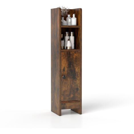 COSTWAY Mobile da Bagno, Armadietto Salvaspazio in Legno per Angoli con Porta e Ripiani Regolabili, Colonna Stretta Salvaspazia per Porta Carta Igienica, Ideale per Bagno e Cucina (Marrone)