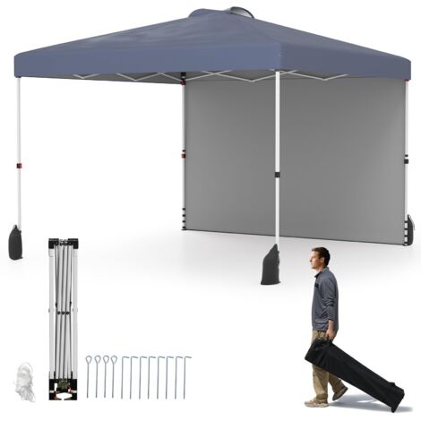 COSTWAY Gazebo Pieghevole 3 x 3 m, Gazebo da Esterno con Borsa con Ruote, Picchetti, Ancoraggi, Corde del Vento, Sacchi di Sabbia e Copertura Ventilata, Tendone Impermeabile per Feste (Grigio) (1/5)
