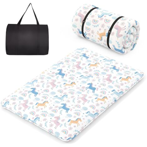 COSTWAY Materasso Futon Pieghevole, Materasso Portatile con Sacca da Trasporto per Camping, Materasso da Terra con Copertura Lavabile (Colorato,200 x 140 cm)