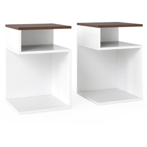 COSTWAY Tavolino Laterale da Salotto a Forma di S per Piccoli Spazi, Tavolino per Divano con 2 Scomparti Aperti, Comodino Moderno per Soggiorno, Camera da Letto e Studio, Bianco (2,Noce e Bianco)