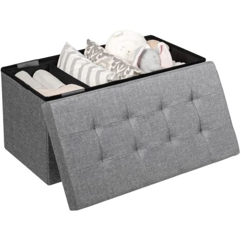 COSTWAY Ottomana Salvaspazio Pieghevole da 80 cm, Cassapanca per Giocattoli con Contenitore Rimovibile, Poggiapiedi con Sedile Imbottito per Soggiorno, Camera da Letto, Portata 160 kg (Grigio)