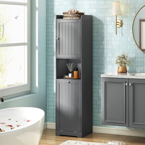 Armadietto Da Parete Bianco Con 2 Ante E Maniglie Nere – Mobile Salvaspazio Per Bagno, Cucina E Lavanderia