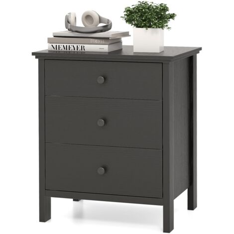 COSTWAY Comodino con 3 Cassetti 56 x 45 x 66 cm, Cassettiera da Letto, Tavolino Spazioso con Struttura Resistente, per Camera da Letto, Soggiorno e Ufficio (Nero)