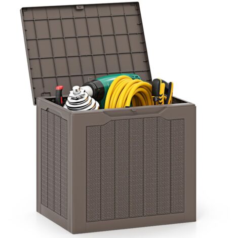 COSTWAY Baule da Esterno 96 L, Cassapanca Contenitore con Coperchio Bloccabile e Tessitura in Vimini, per Giardino e Cortile, 56 x 41 x 50,5 cm (Marrone)