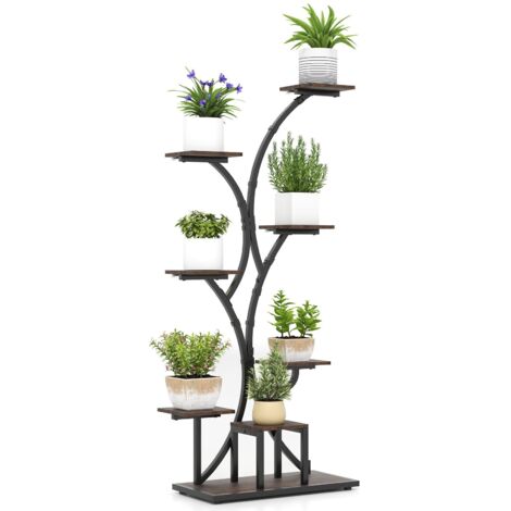 COSTWAY Scaffale per Piante da Interno ed Esterno, Porta Piante con Luci di Crescita, 8 Ripiani in Metallo ad Angolo, Porta Vasi per Balcone, Giardino e Soggiorno, 67 x 30 x 146 cm (1)