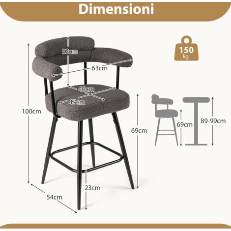 buybyroom Sgabelli Cucina, Set di 4 Sedia da Bar Sgabello Alto Regolabile in Altezza con Schienale e Poggiapiedi, Girevoli a 360°, per Isola Cucina, Home bar e Sala da Pranzo, PP+PVC, Nero