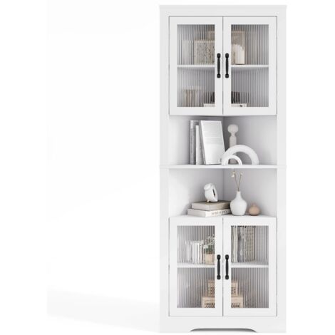 Mobiletto angolare COSTWAY alto 171 cm, credenza triangolare salvaspazio con 4 ante in vetro temperato, ripiani regolabili per cucina, soggiorno (1/5)