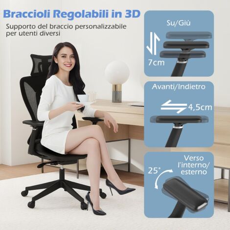 Sedia Da Ufficio Regolabile Lombare Sedia Da Ufficio FORMIDOUBLE Nera - Con Meccanismo Synchro-Tilt, Poggiatesta Regolabile, Supporto Lombare E Braccioli Sedia Per Lavoro