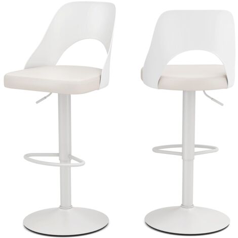 Set di 2 sgabelli da bar ergonomici alti fino al bancone con ampia seduta, poggiapiedi, sedie da bar girevoli regolabili, bianco