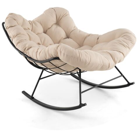 COSTWAY Sedia a Dondolo, Poltrona Relax Ergonomica, Poltrona Sovradimensionato con Cuscino Imbottito, Sedia a Uovo con Struttura Metallica, per Soggiorno Portico Giardino, Portata 205 kg (Beige)