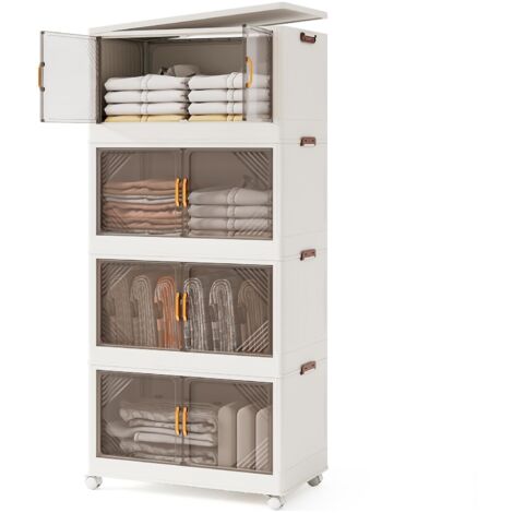 4 contenitori pieghevoli da 284 litri con coperchio Contenitori impilabili a 4 ripiani con ruote e ante, 65 x 39 x 142 cm (1/5)