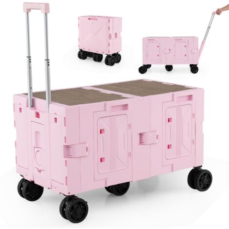 COSTWAY Carrello da Spiaggia Pieghevole 150 L, Carrello con Ruote Portatutto con Armadio a 2 Livelli e Manico Telescopico in Metallo, Carretto Giardino Portatile per Campeggio, Portata 120 kg (Rosa)