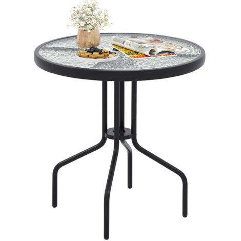 COSTWAY Tavolo da Pranzo da Giardino 70 cm, Tavolo da Bistro Rotondo con Struttura in Metallo,Tavolino Esterno con Foro 4 cm, per Giardino, Piscina, Veranda