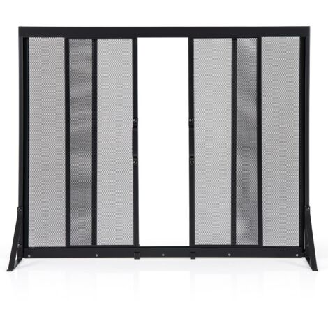 COSTWAY Griglia Parascintille Camino con 2 Pannelli Scorrevoli, Maniglie Convenienti e Telai di Supporto a Triangolo, Ventilazione Eccellente, Schermo per Camino in Rete Metallica (89 x 72 cm)