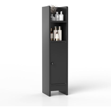 COSTWAY Mobiletto Bagno, Credenza da Terra in Legno per Angoli con Porta e Ripiani Regolabili, Credenza Stretta Salvaspazia per Porta Carta Igienica, Ideale per Bagno e Cucina (Nero)