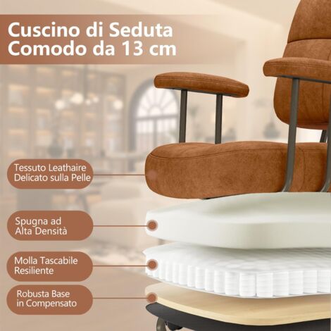 WOLTU Sedia Ufficio, Poltroncina da Scrivania Girevole, Sedia in Velluto con Braccioli e Rotelle