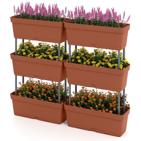 COSTWAY Letto Verticale Rialzato, 6 PZ Fioriere da Giardino per Verdure, Erbe e Fiori, Fioriere Elevate per Interni ed Esterni per Patio, Giardino e Balcone (Rosso)