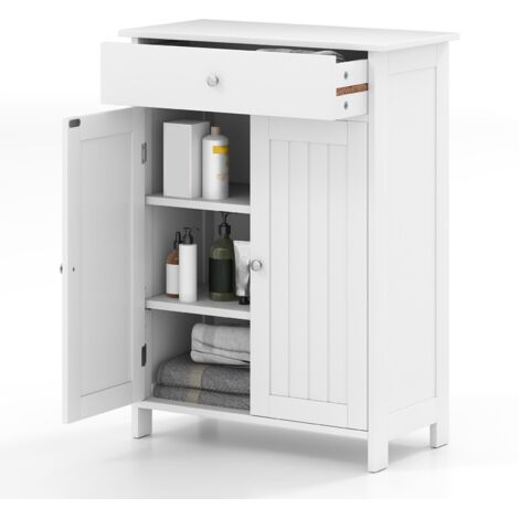 Armadietto Da Bagno RELAX4LIFE Con Ripiano Regolabile E Porta Asciugamani – Stile Farmhouse, Salvaspazio Per WC E Ingresso