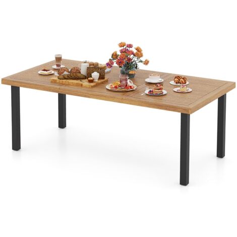 COSTWAY Tavolo da Pranzo a 8 Posti, Tavolo da Giardino 200 cm in Legno di Acacia, con Foro per Ombrellone da 5 cm, Gambe in Metallo, per Giardino, Cortile, Portata 75 kg (Modello 3) (1/5)