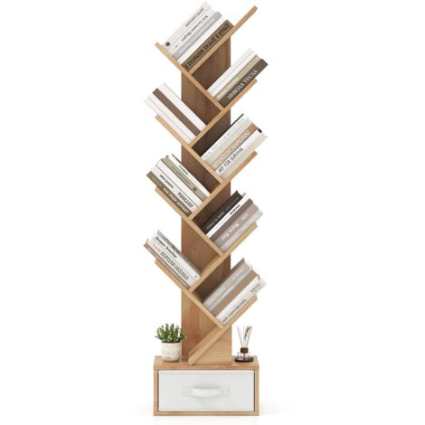 COSTWAY Libreria Scaffale In Legno Con Anta In Rattan Naturale - Stile Boho, 3 Ripiani Regolabili, 12 Posizioni, 137x29,5x29,5 Cm - Per Soggiorno, Cucina - 4
