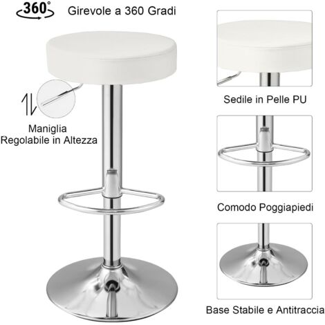 Set Di 2 Sgabelli Da Bar Regolabili In Altezza Con Seduta In Pelle PU E Base In Metallo, Design Nordico, Comodi E Girevoli