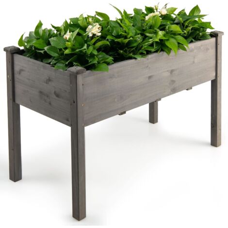 Orto indipendente 123 x 57 x 76 cm, Scaffale rialzato in legno con barre di supporto inferiori, Foro di drenaggio, per frutta e fiori, Grigio (1/5)