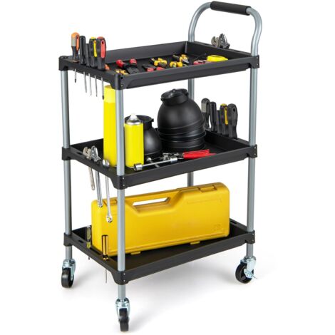 COSTWAY Carrello Utensili a 3 Strati, Carrello Porta Attrezzi con Manico Imbibito e Ruote Universali Bloccabili per Garage, Magazzino, Officina e Cucina, Portata 45 kg, 64 x 40 x 102 cm