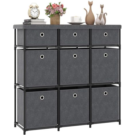 COSTWAY Comò con 9 Cassetti, Cassettiera in Tessuto con Struttura in Metallo e Legno, Armadietto Portaoggetti Salvaspazio, per Soggiorno, Camera da Letto e Corridoio (87 x 29 x 84 cm,Grigio) (1/5)
