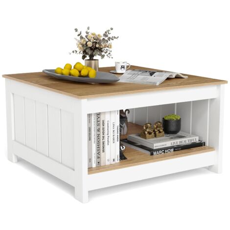 COSTWAY Tavolino da Salotto, Tavolino da Caffè in Legno con 2 Ripiani Aperti, Tavolo Moderno e Rettangolare per Soggiorno, Camera da Letto e Studio, Portata 160 kg, 80 x 80 x 45 cm (1/5)
