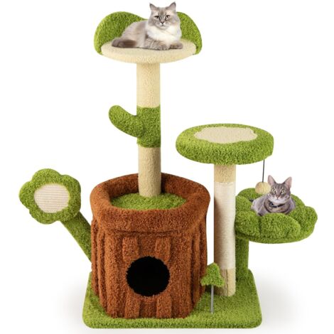 COSTWAY Albero per Gatti, Albero Tiragraffi per Gatto con Condominio Tronco, Trespolo a Fiore, Letto Imbottito, Pompom, Giocattolo a Molla e Piattaforme, Tiragraffi per Gatti da Interno